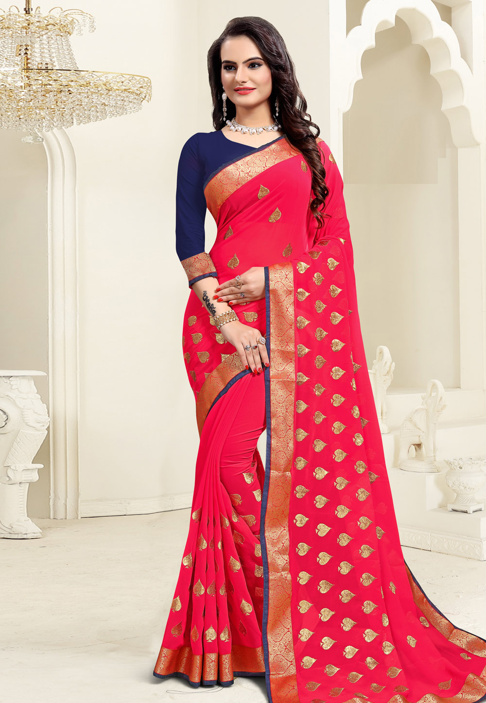 Pink Georgette Saree With Blouse 206817