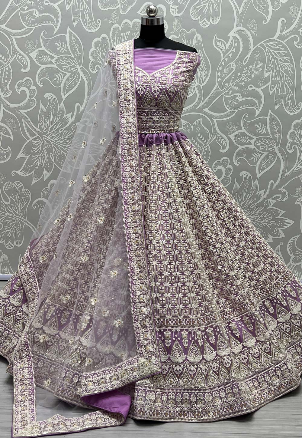 Lavender Net Wedding Lehenga Choli 255625