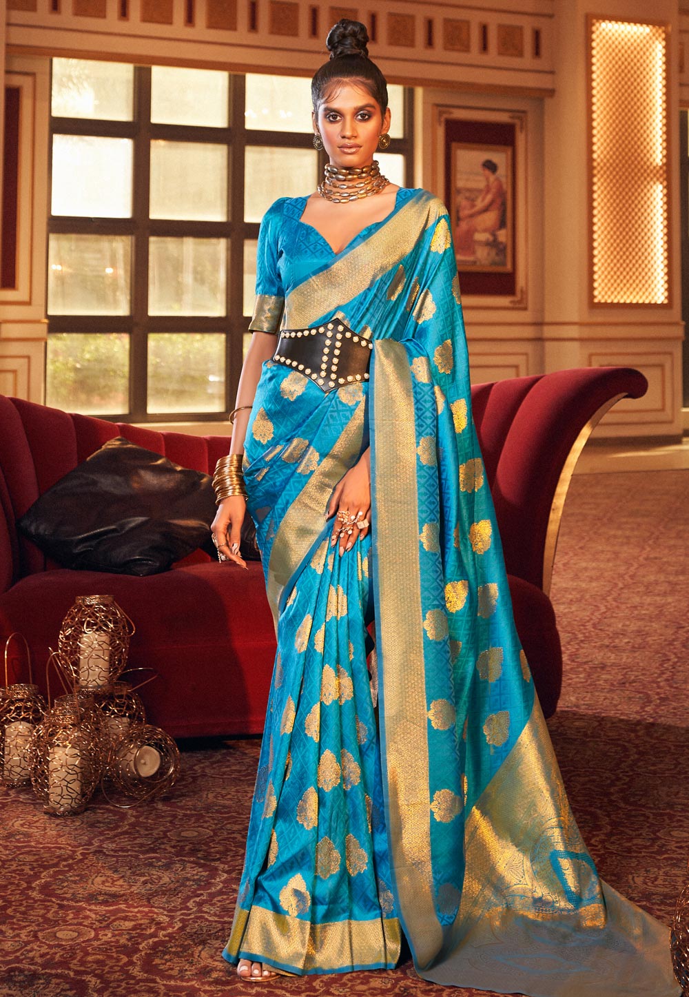 Turquoise Silk Saree With Blouse 262465