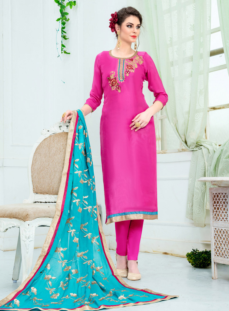 Pink Silk Churidar Suit 143337
