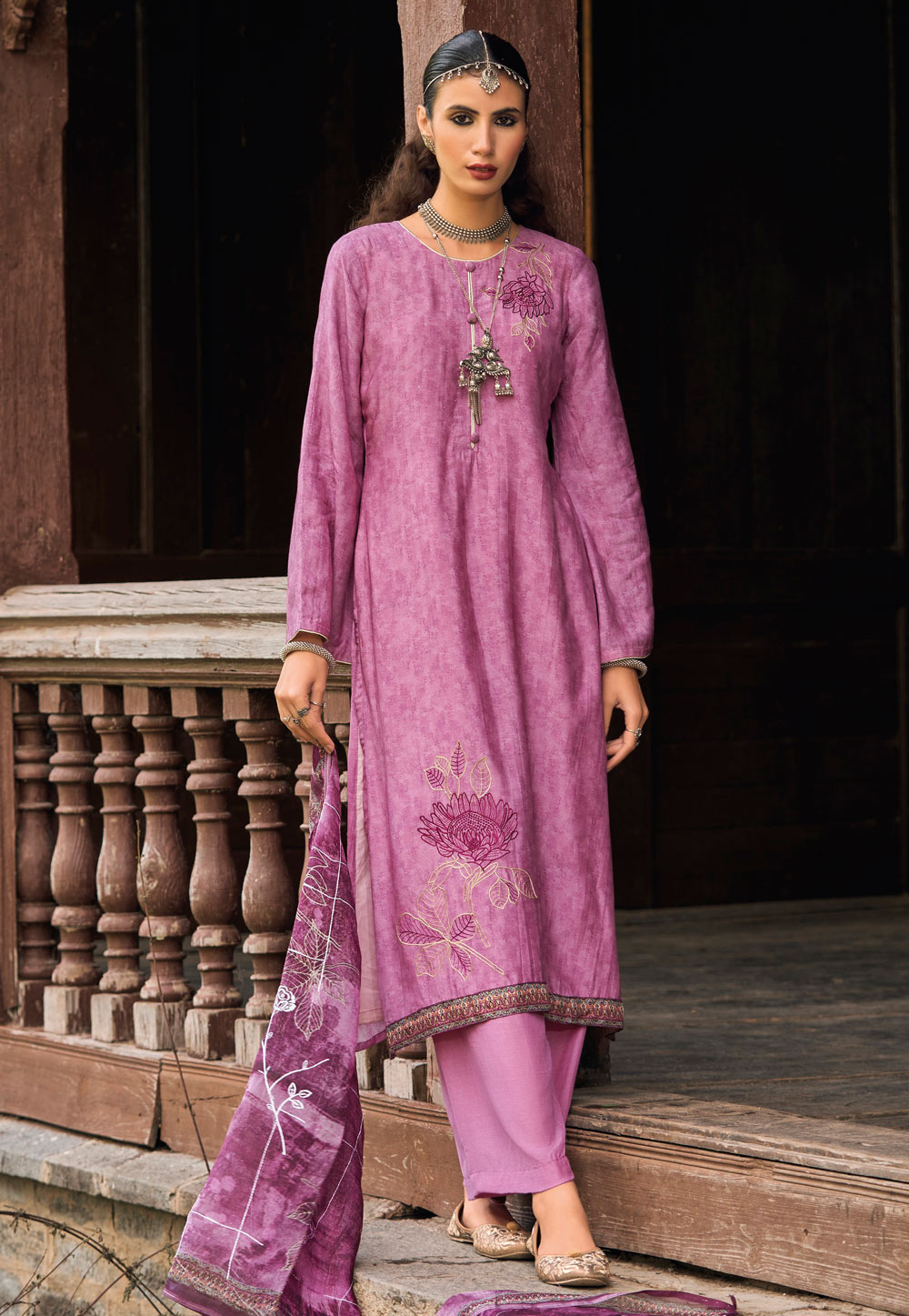 Light Purple Silk Palazzo Suit 249359