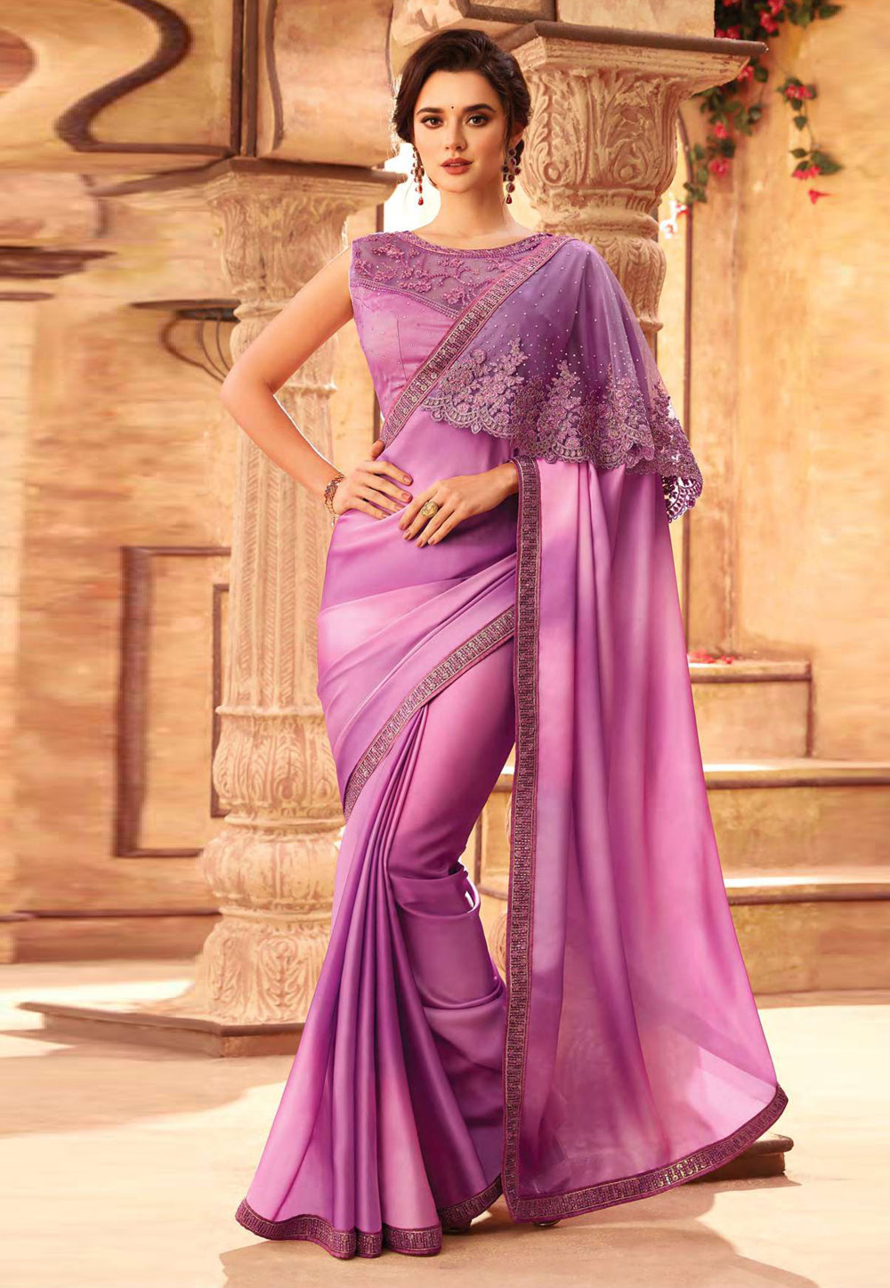 Light Purple Silk Embroidered Saree With Blouse 198643
