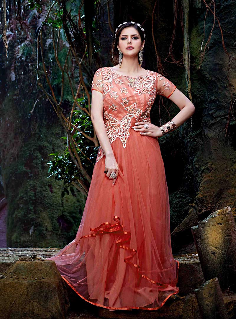 Zarine Khan Orange Net Bollywood Suit 70203