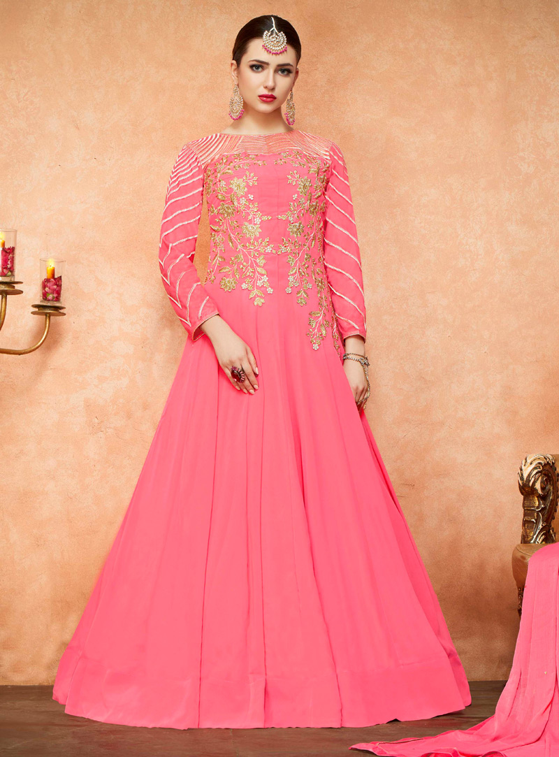 Pink Georgette Floor Length Anarkali Suit 96213