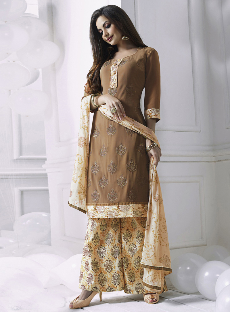 Light Brown Georgette Palazzo Style Suit 104478