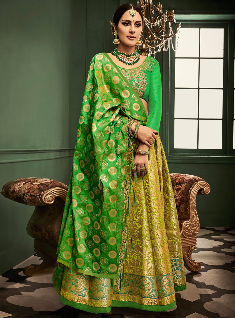 Light Green Banarasi Silk A Line Lehenga Choli 97922
