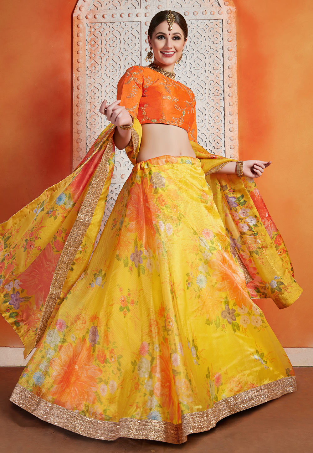 Shop Yellow Embroidered A Line Lehenga Party Wear Online at Best Price |  Cbazaar