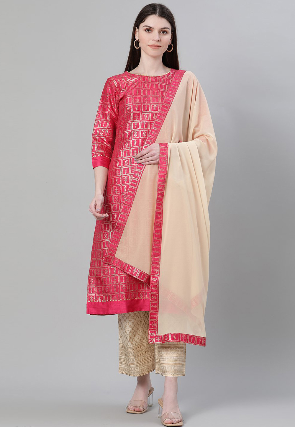Pink Poly Silk Readymade Kameez With Palazzo 234155