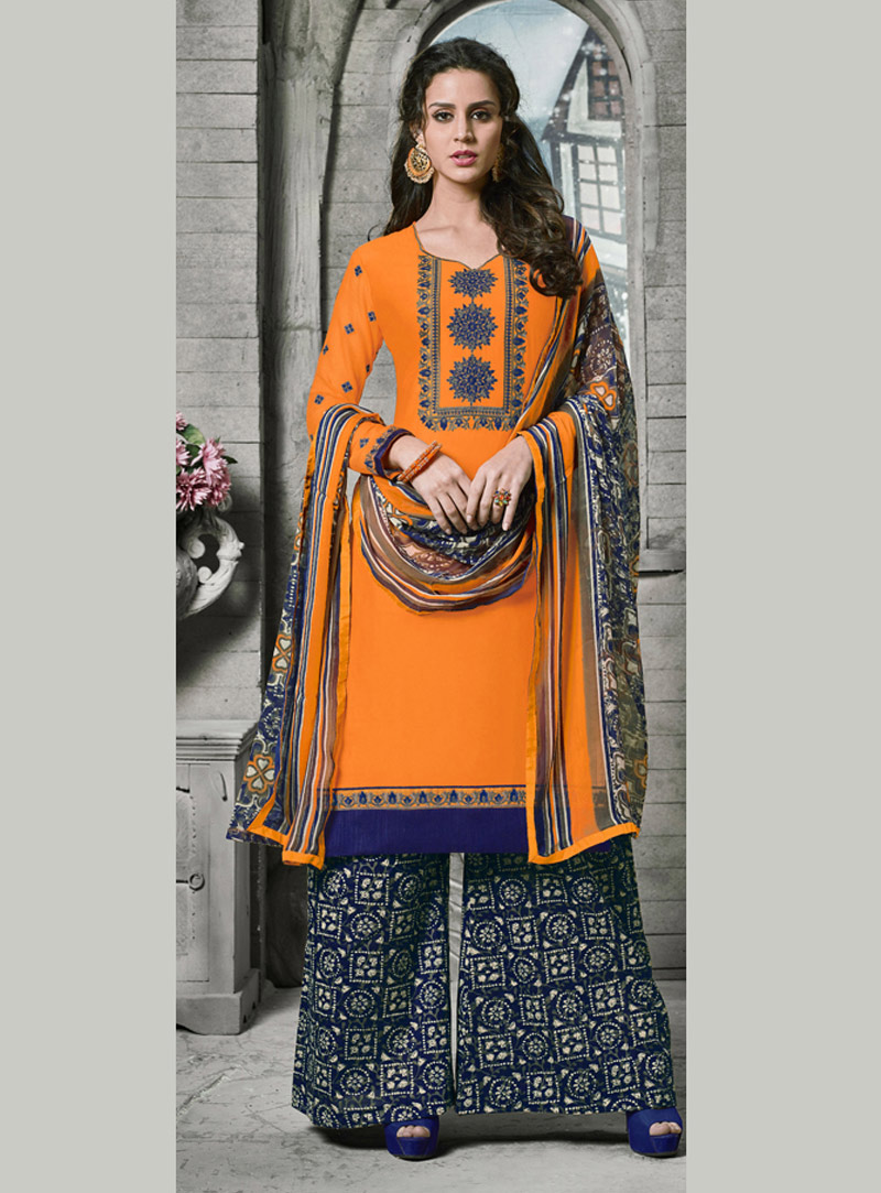 Orange Cotton Palazzo Style Suit 104680