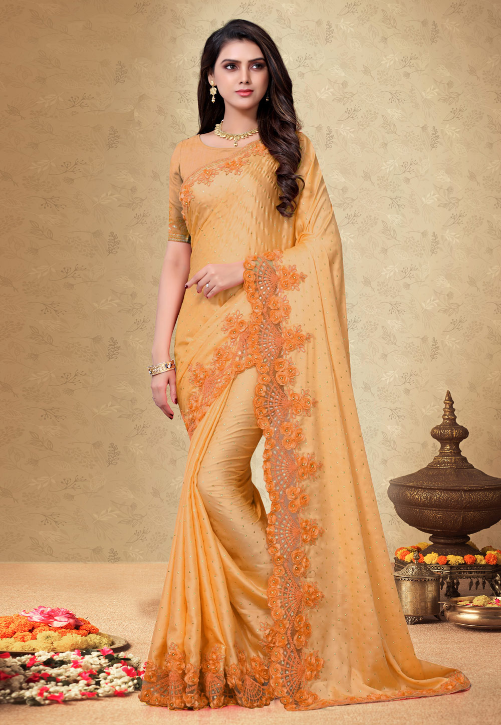 Light Orange Silk Festival Wear Saree 207163