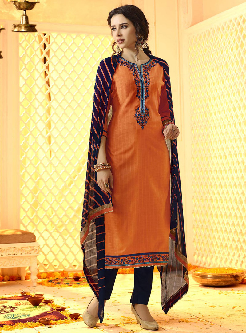 Orange Cotton Pakistani Style Suit 104702