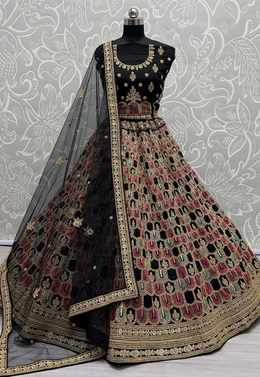 Black Net Wedding Lehenga Choli 258643