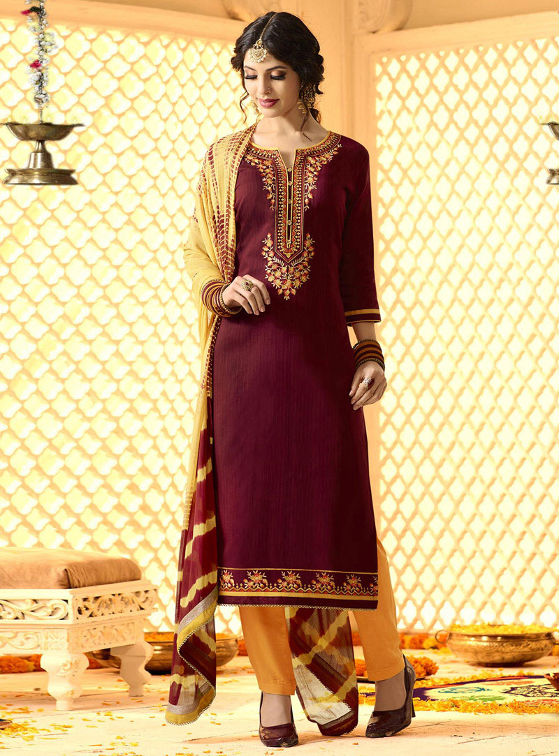 Maroon Cotton Pakistani Style Suit 104705