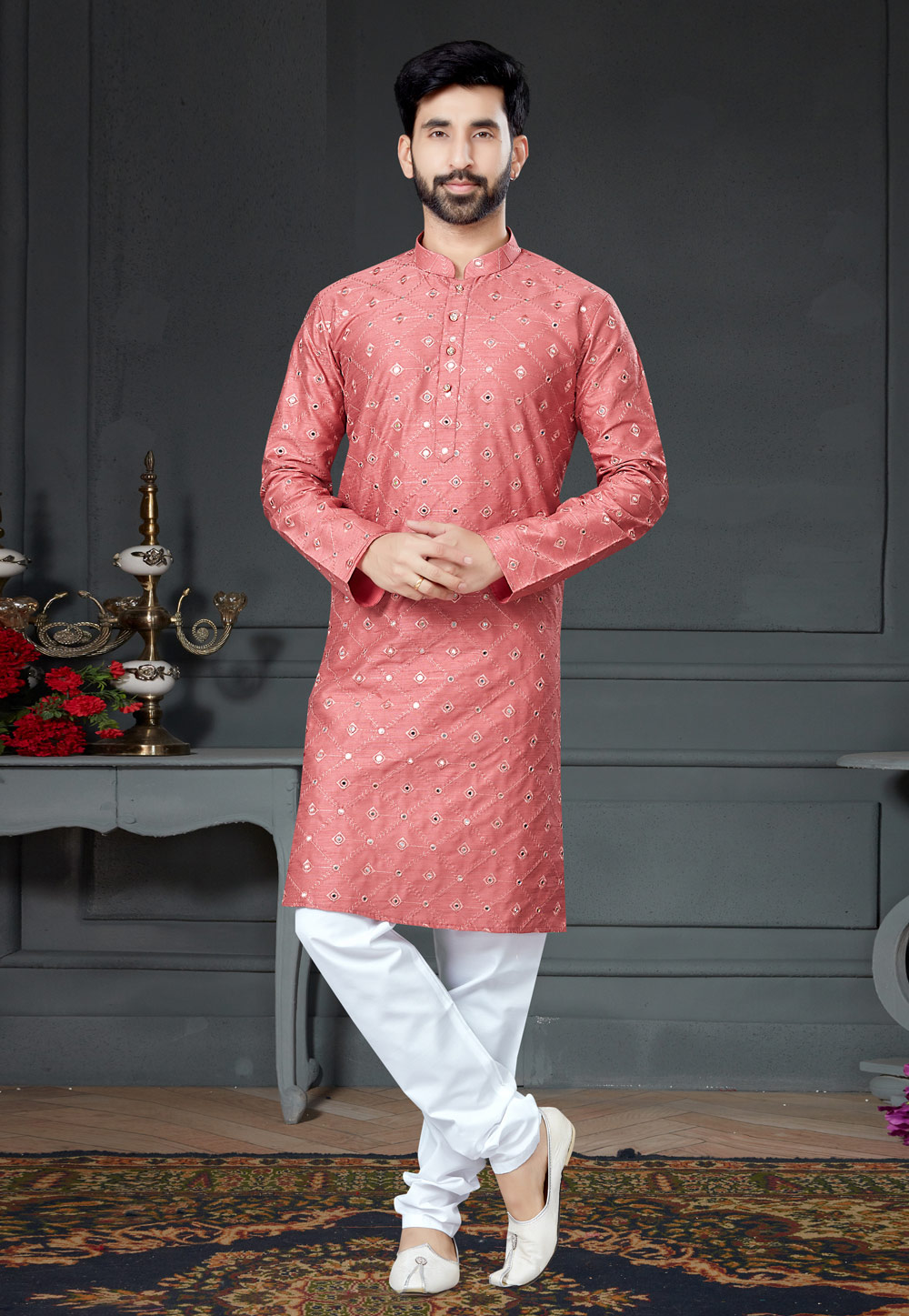 Pink Cotton Kurta Pajama 250976