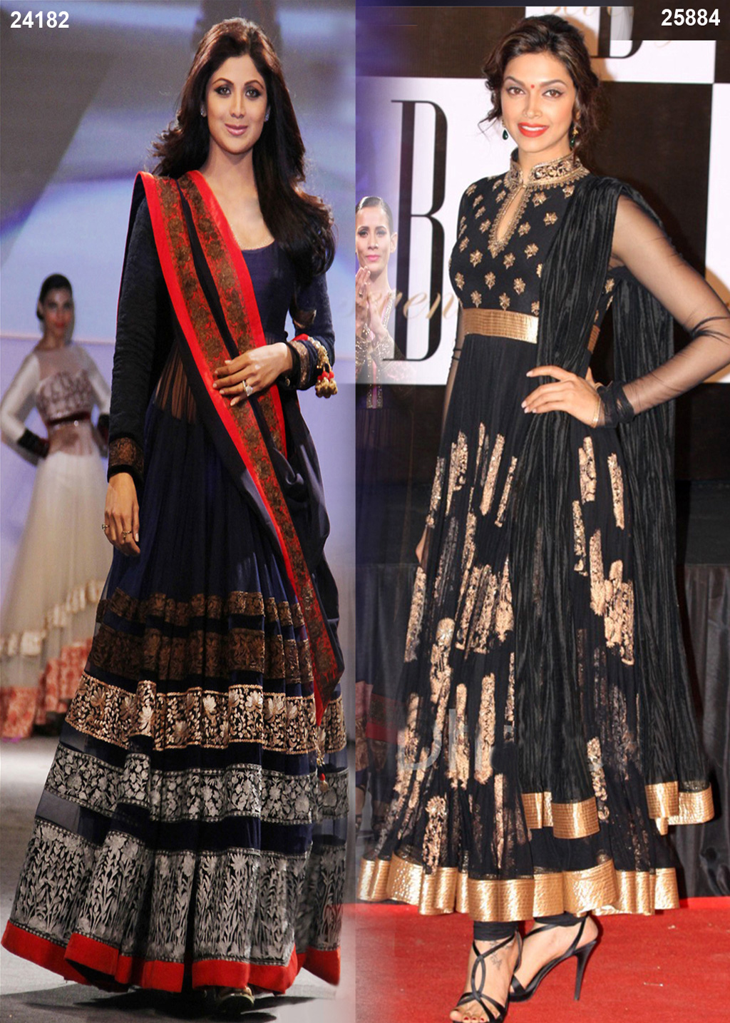 Shilpa Blue Net Anarkali Salwar Suit & Deepika Padukone Black Anarkali Suit 25887