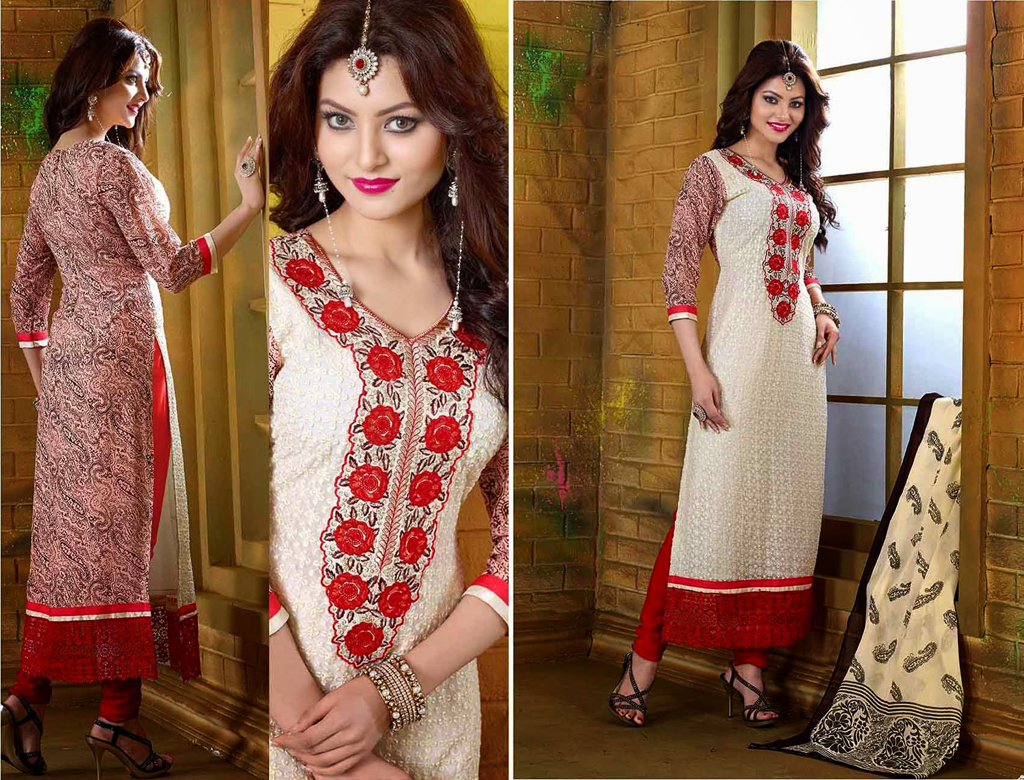 Off White Georgette Churidar Suit 52996