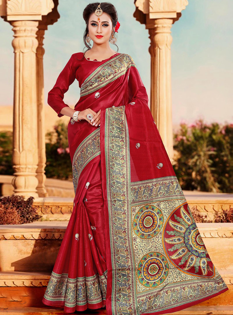 Red Silk Festival Wear Saree 105331