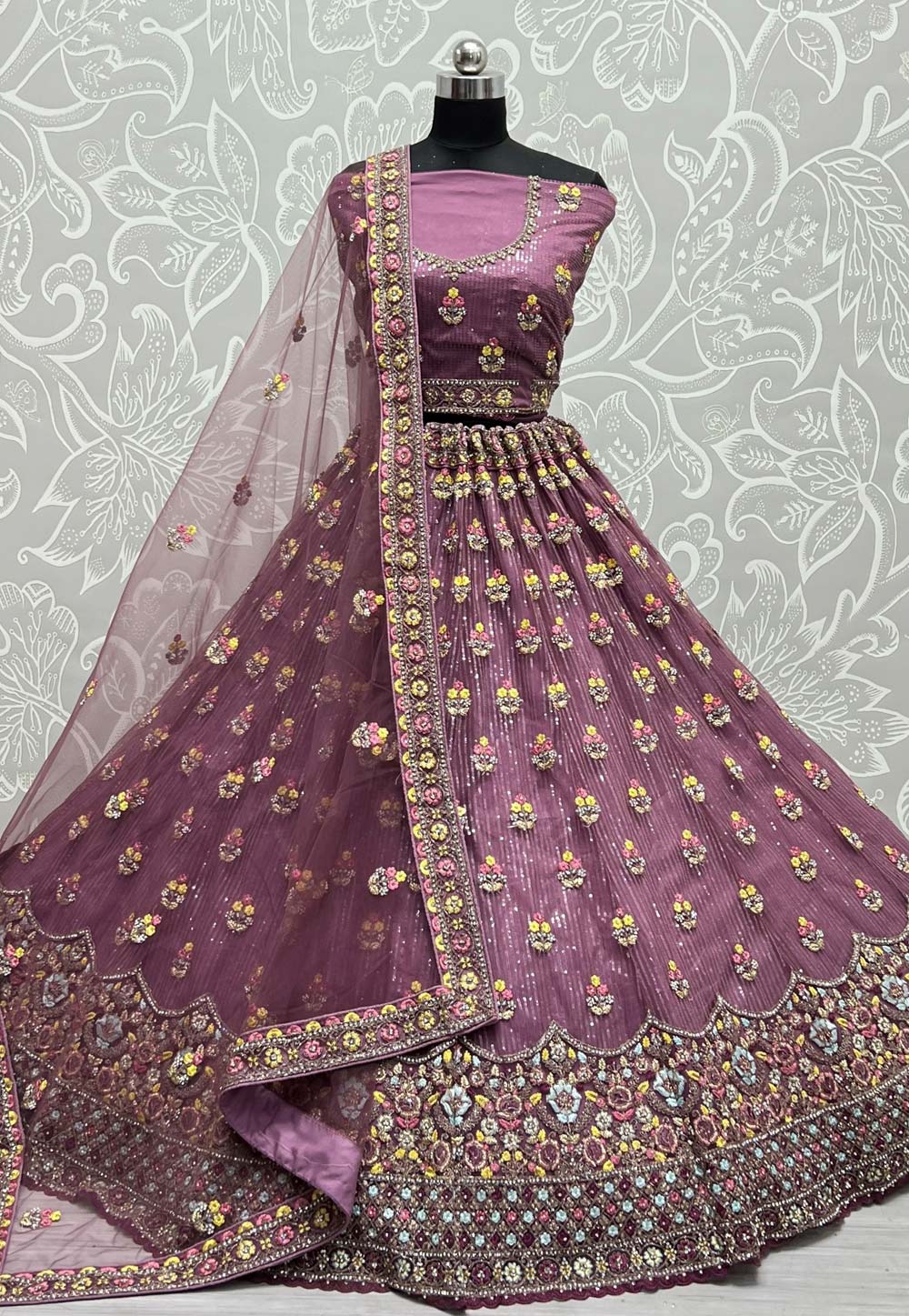 Light Purple Net Wedding Lehenga Choli 259167