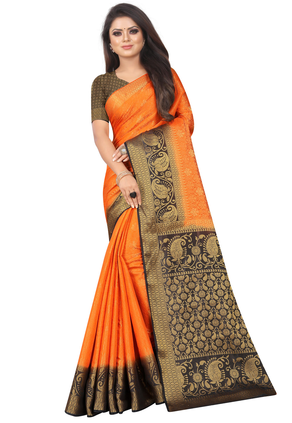 Orange Silk Saree With Blouse 202508