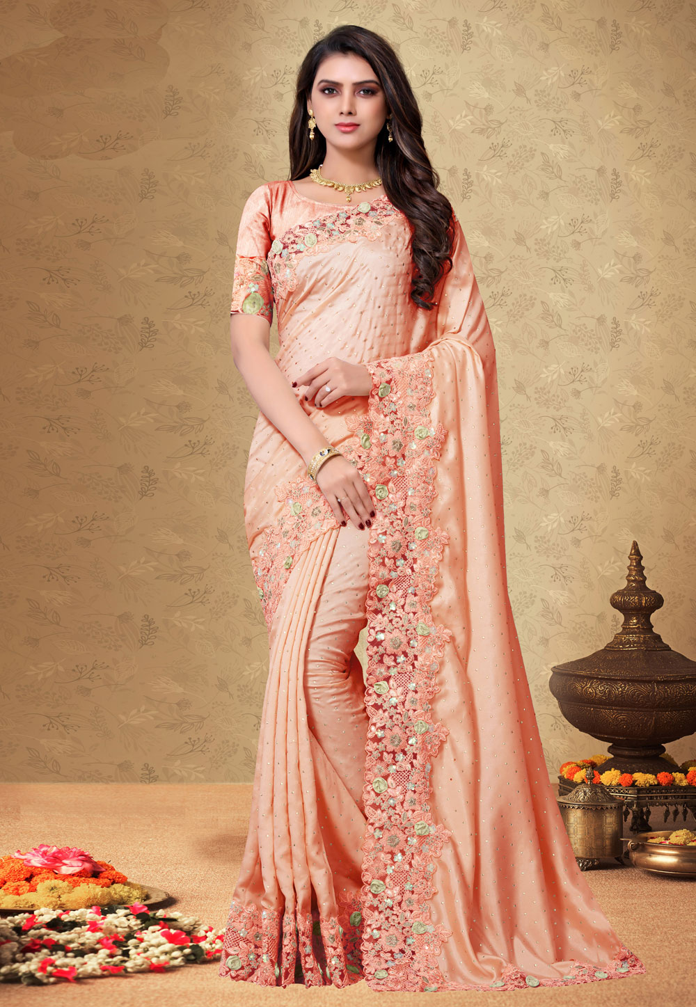Peach Silk Festival Wear Saree 207171