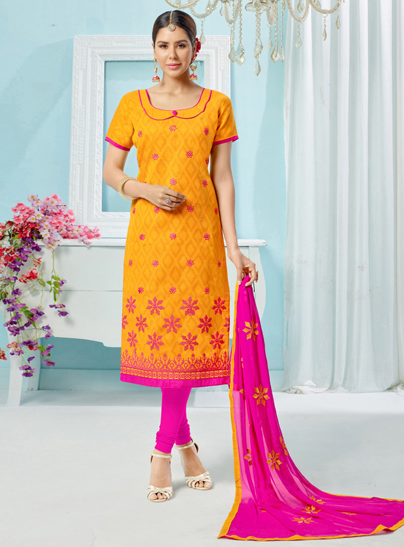 Orange Silk Kameez With Churidar 105757