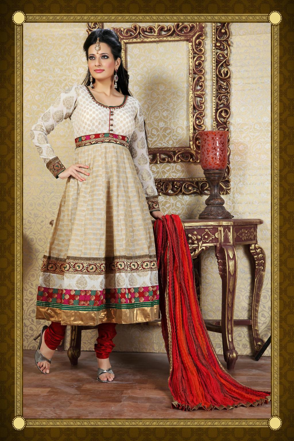 Brown Zardosi Work Brocade Anarkali Salwar Kameez 26833