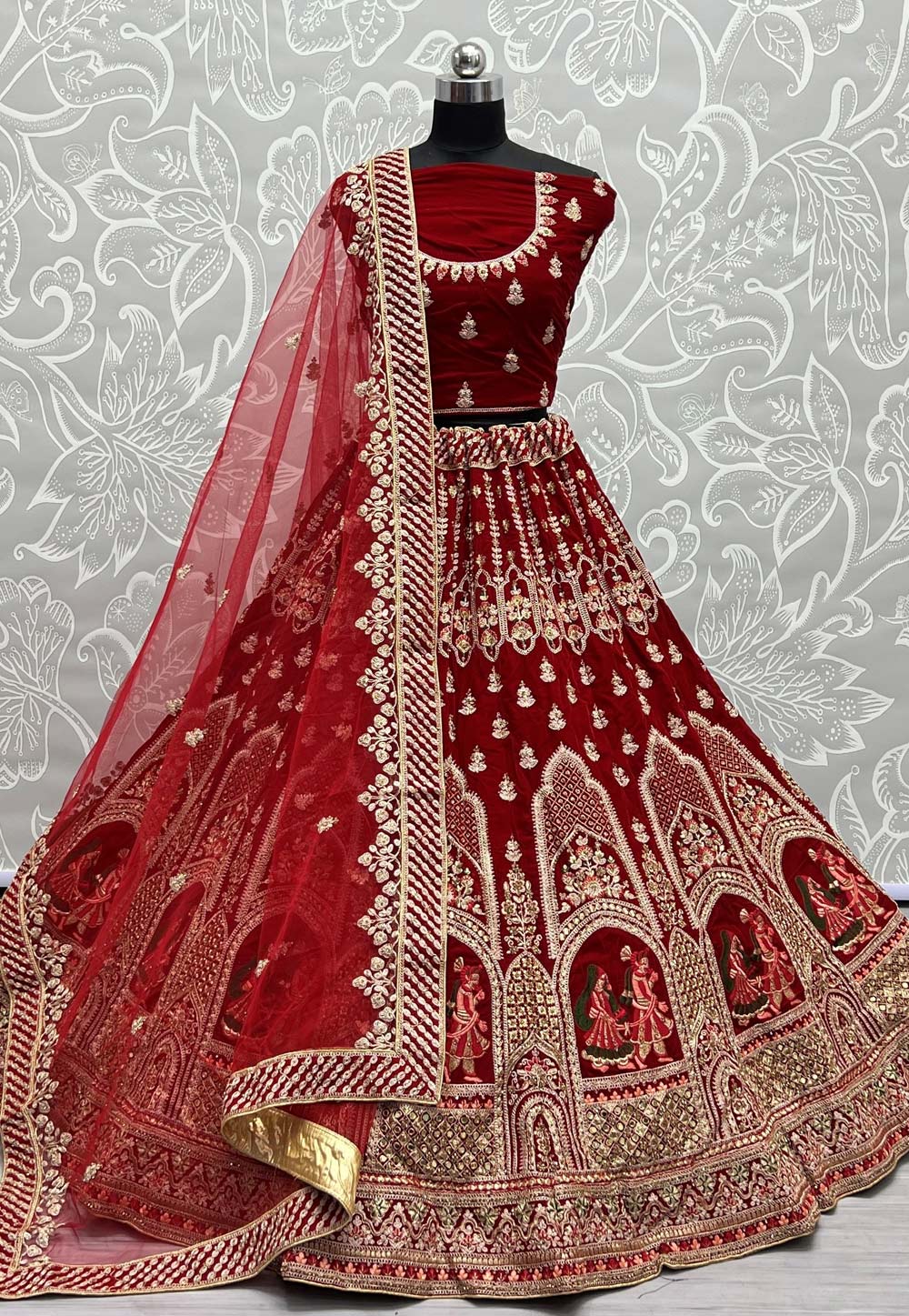 Red Velvet Bridal Lehenga Choli 259954