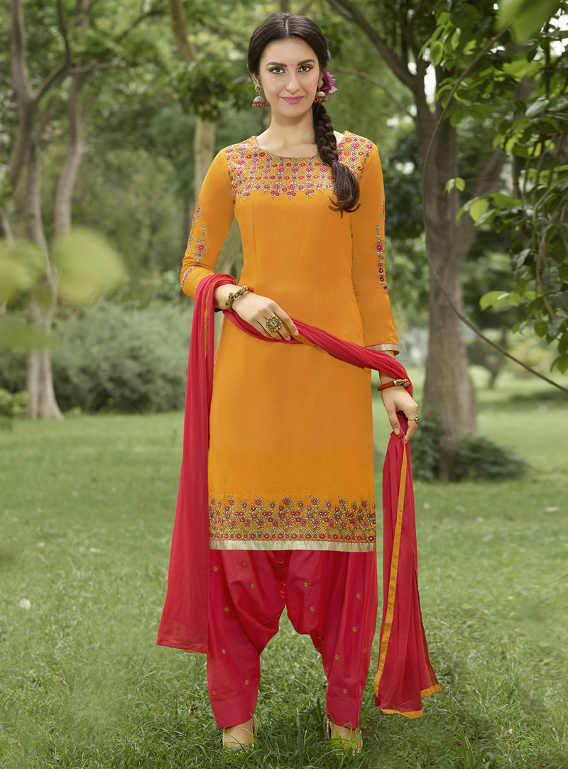 Orange Cambric Cotton Punjabi Suit 105441