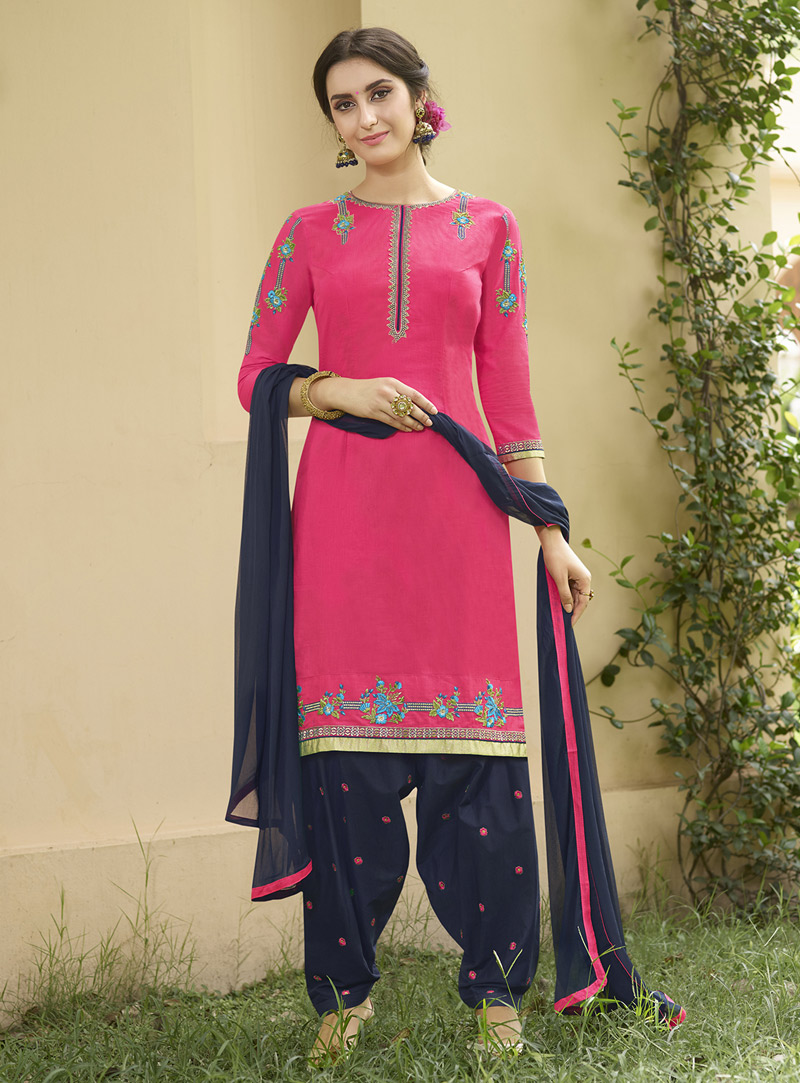 Pink Cambric Cotton Patiala Suit 105444
