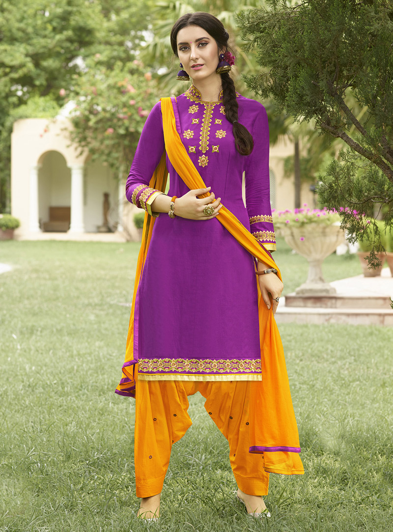 Purple Cambric Cotton Punjabi Suit 105445