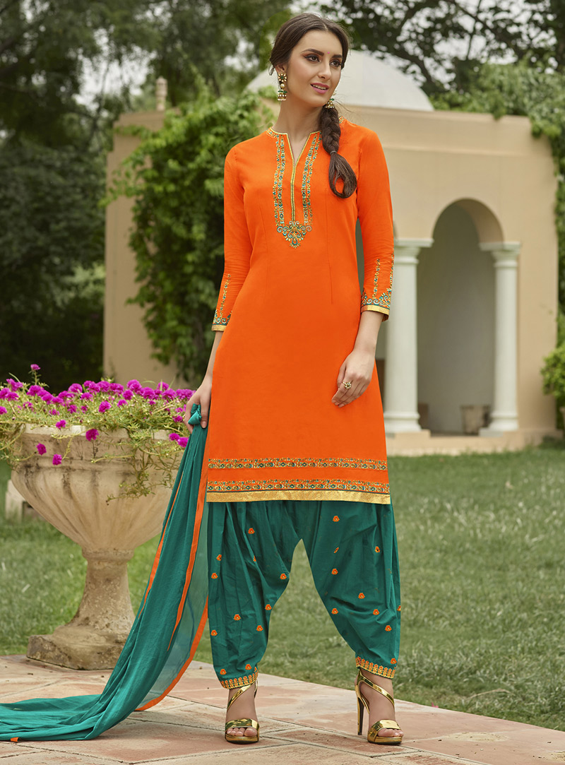 Orange Cambric Cotton Patiala Suit 105448