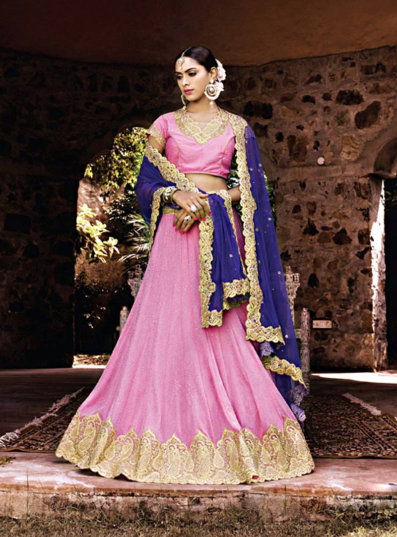 Pink Lycra Wedding Lehenga Choli 70118