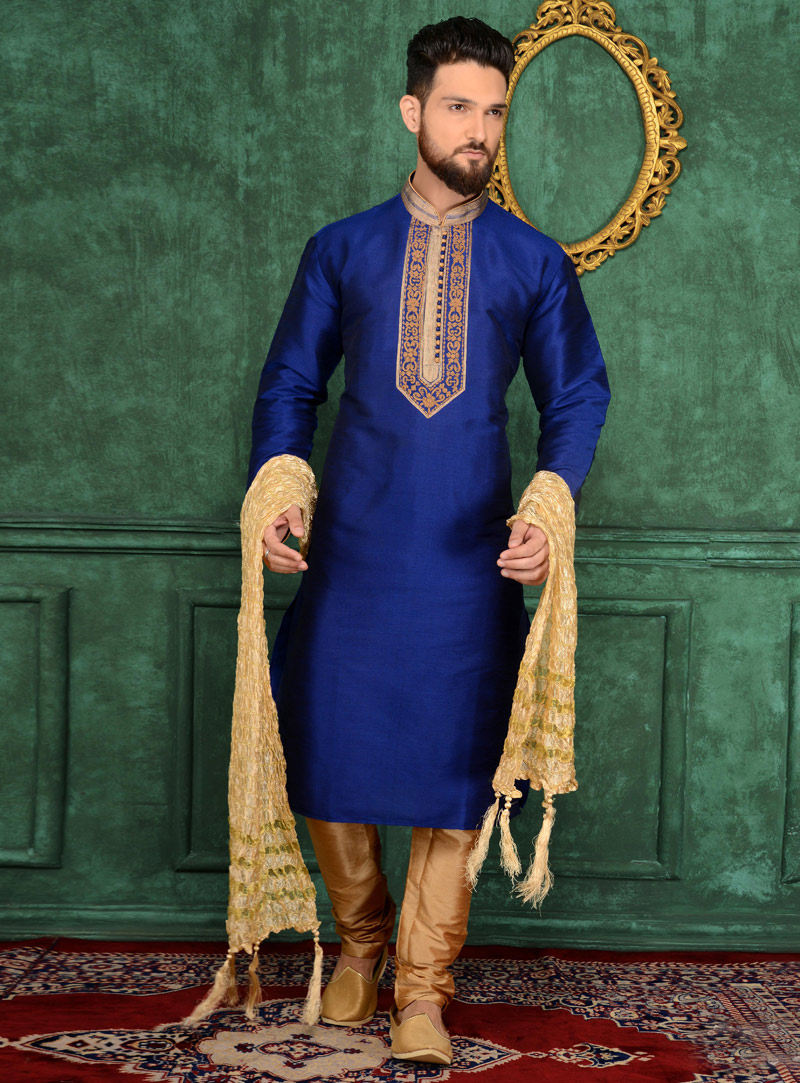 Royal Blue Art Silk Readymade Kurta Pajama 106175