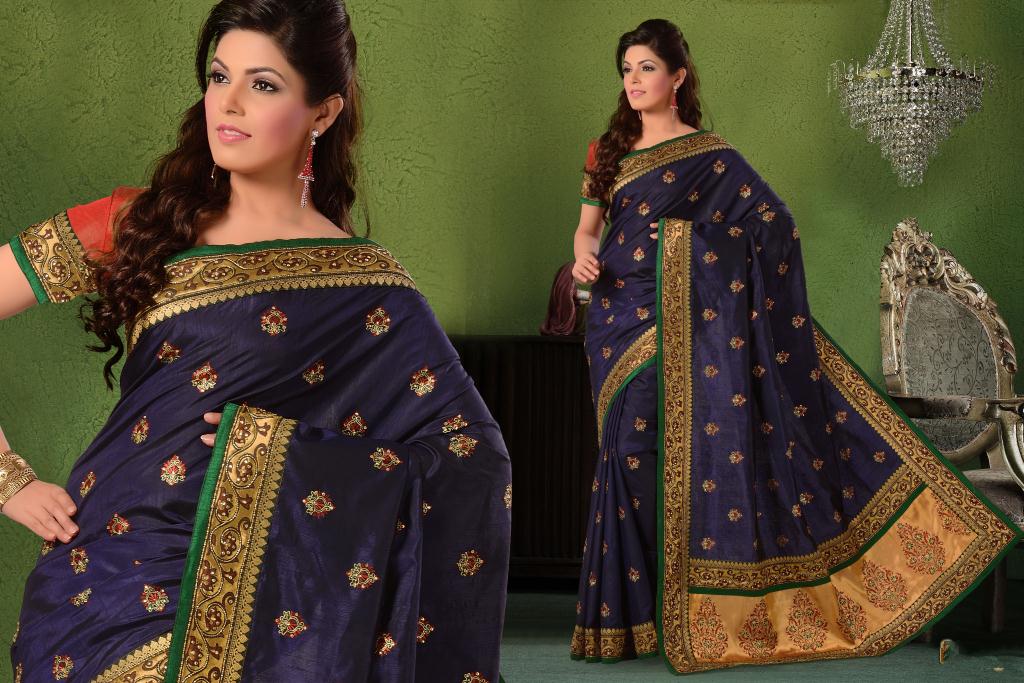 Blue Embroidered Dhuppian Silk Wedding Saree 23730