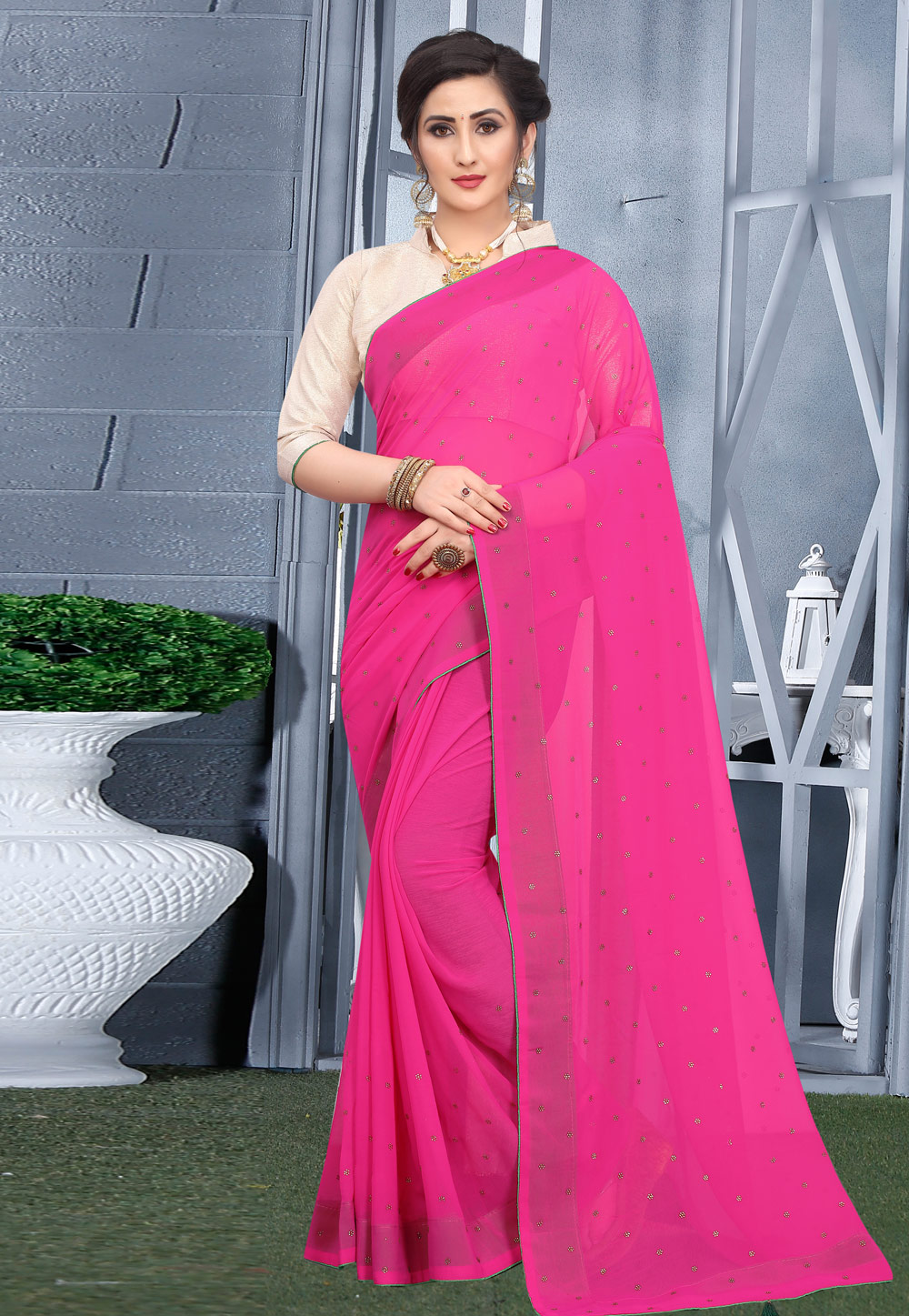 Pink Georgette Saree With Blouse 207753