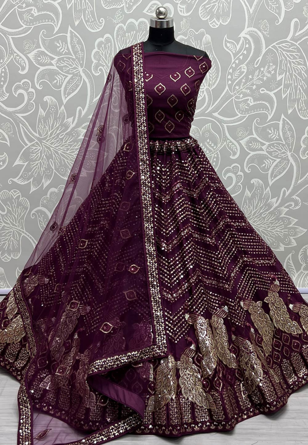 Purple Net Wedding Lehenga Choli 261842