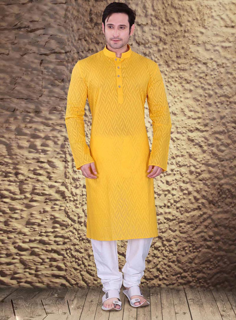 Yellow Cotton Readymade Kurta Pajama 88711