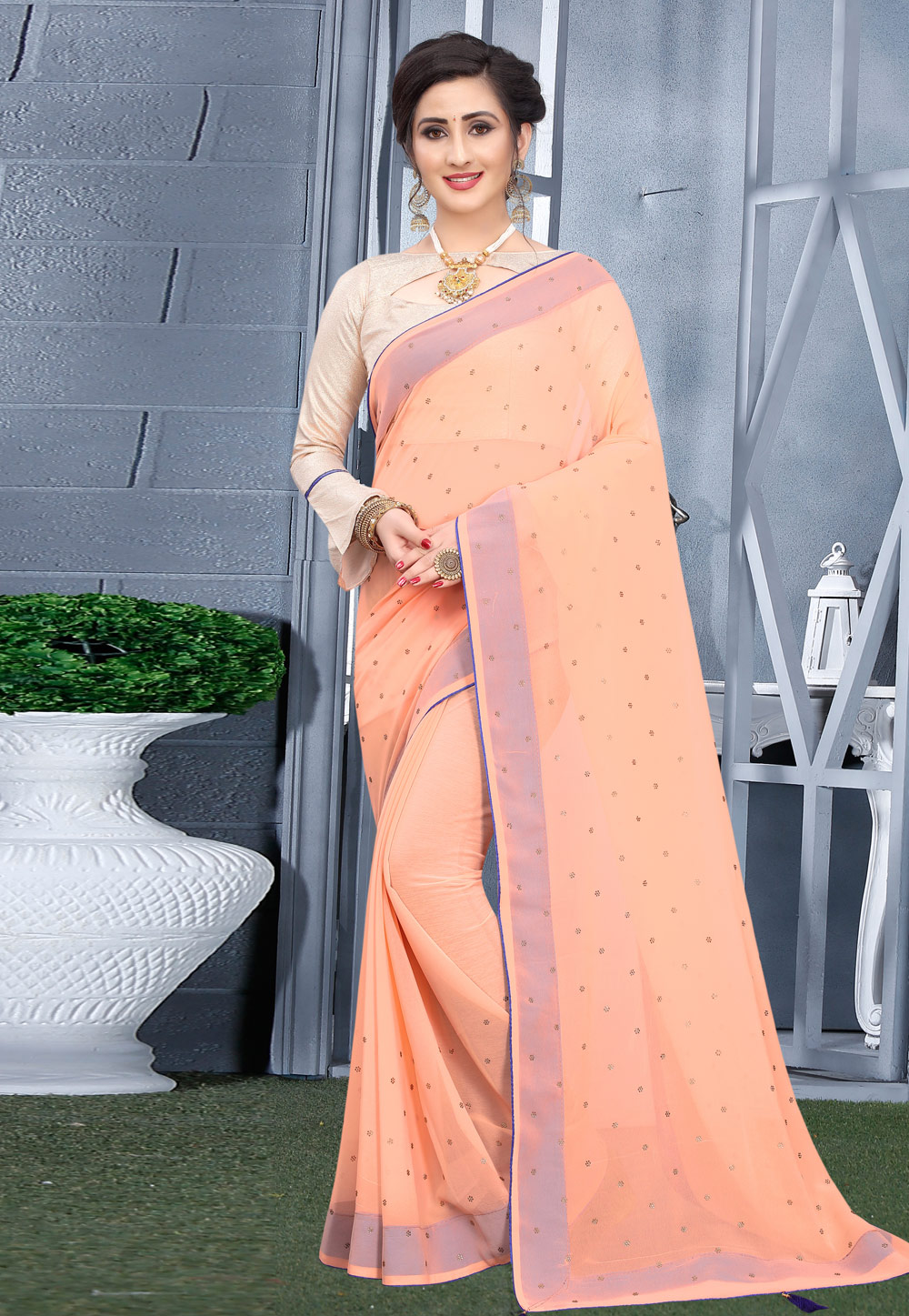 Peach Georgette Saree With Blouse 207759