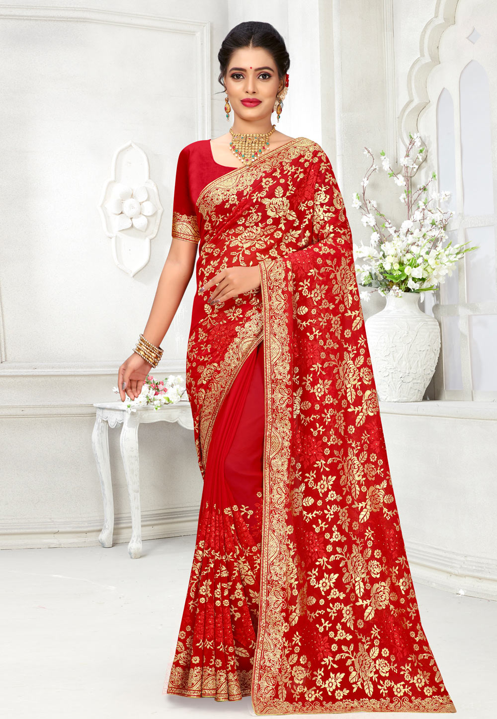 Red Georgette Festival Wear Saree 207940