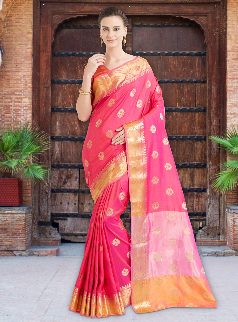 Pink Banarasi Silk Saree With Blouse 115952