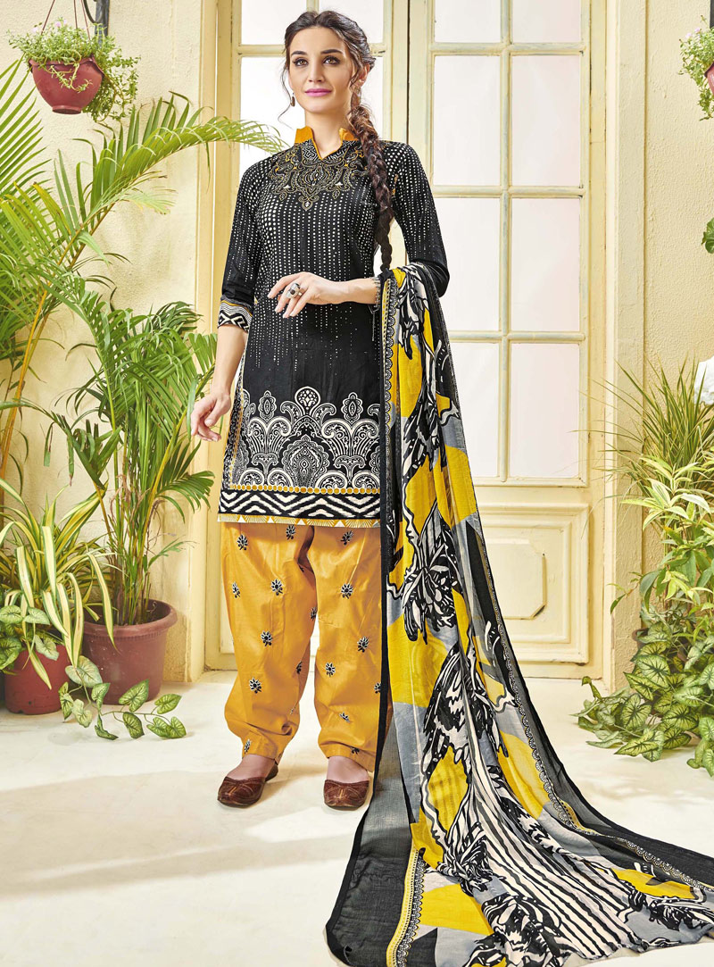 Black Cotton Punjabi Suit 111124