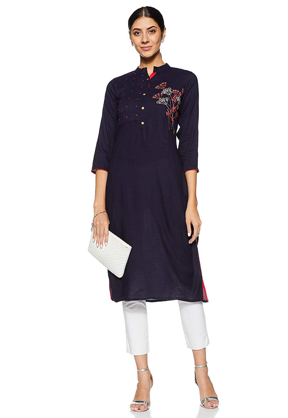 Navy Blue Rayon Readymade Kurti 188134