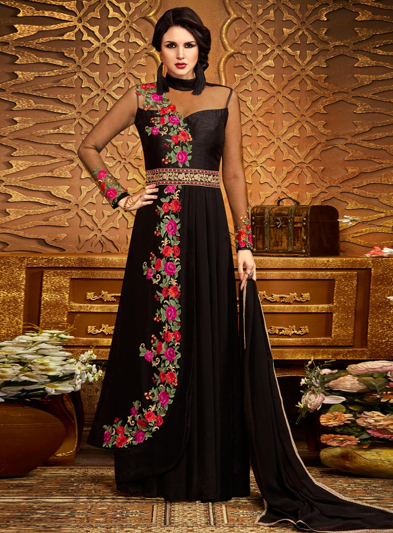 Black Georgette Designer Gown 95692