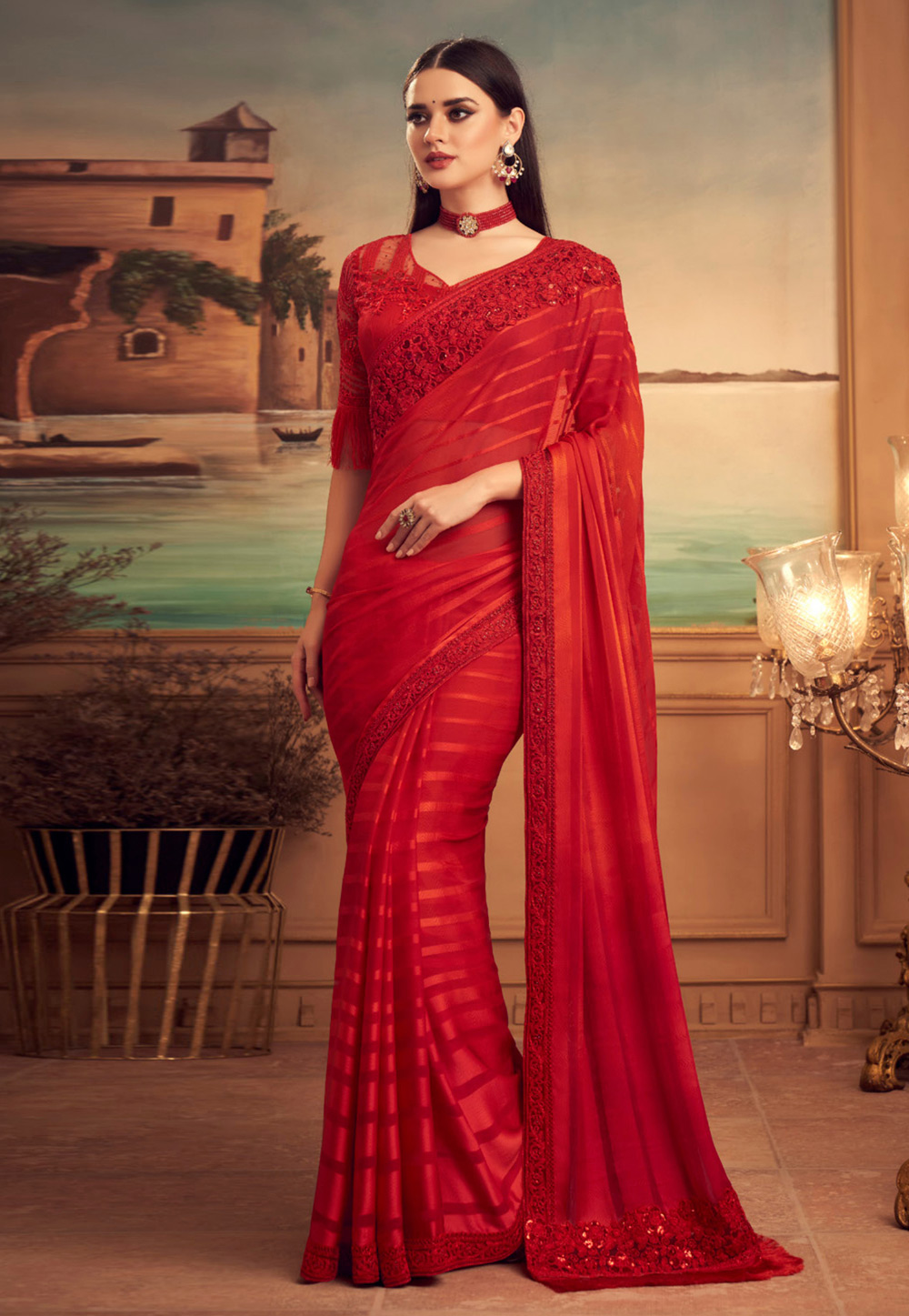 Red Silk Festival Wear Saree 219360