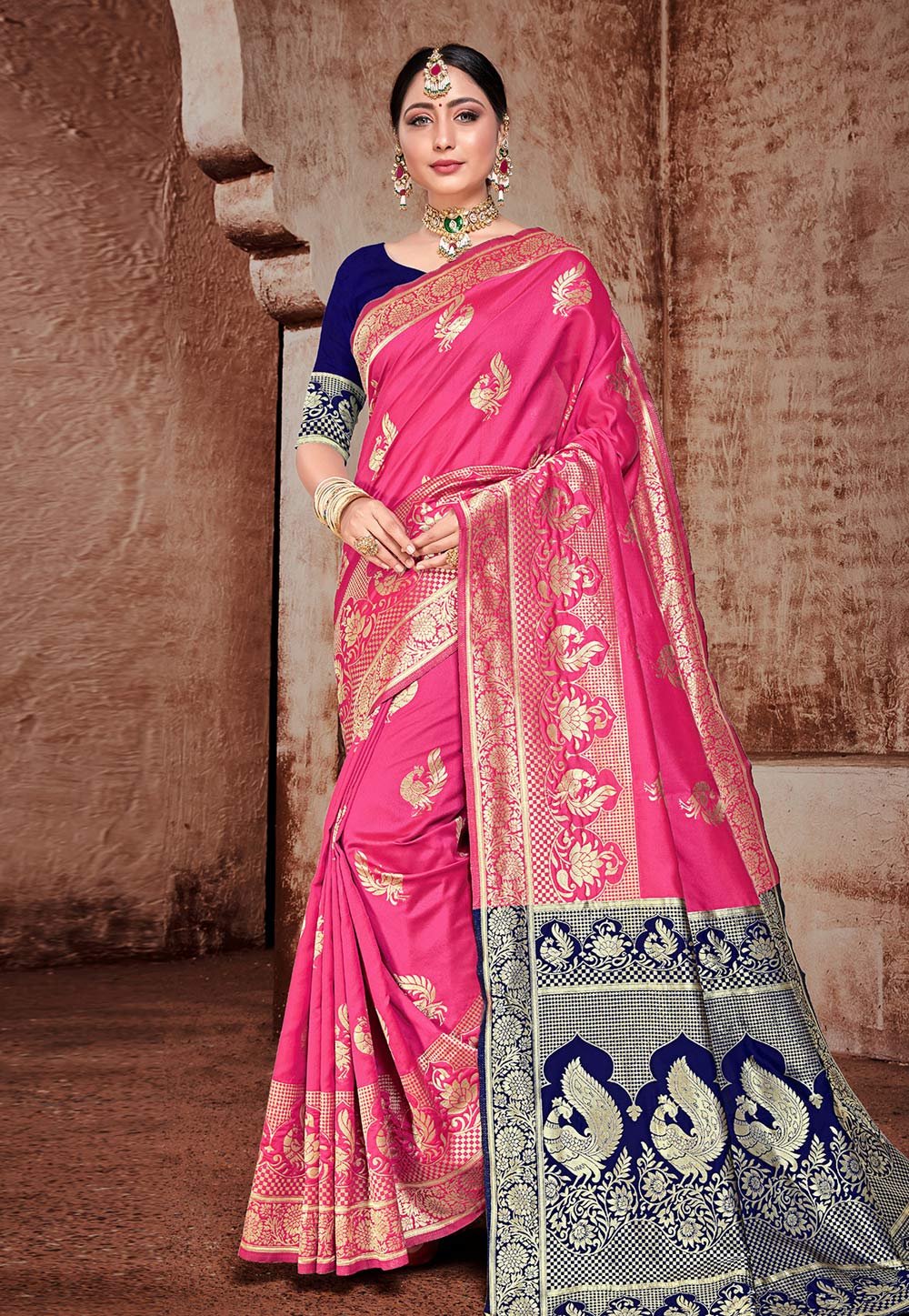 Pink Banarasi Silk Festival Wear Saree 206890