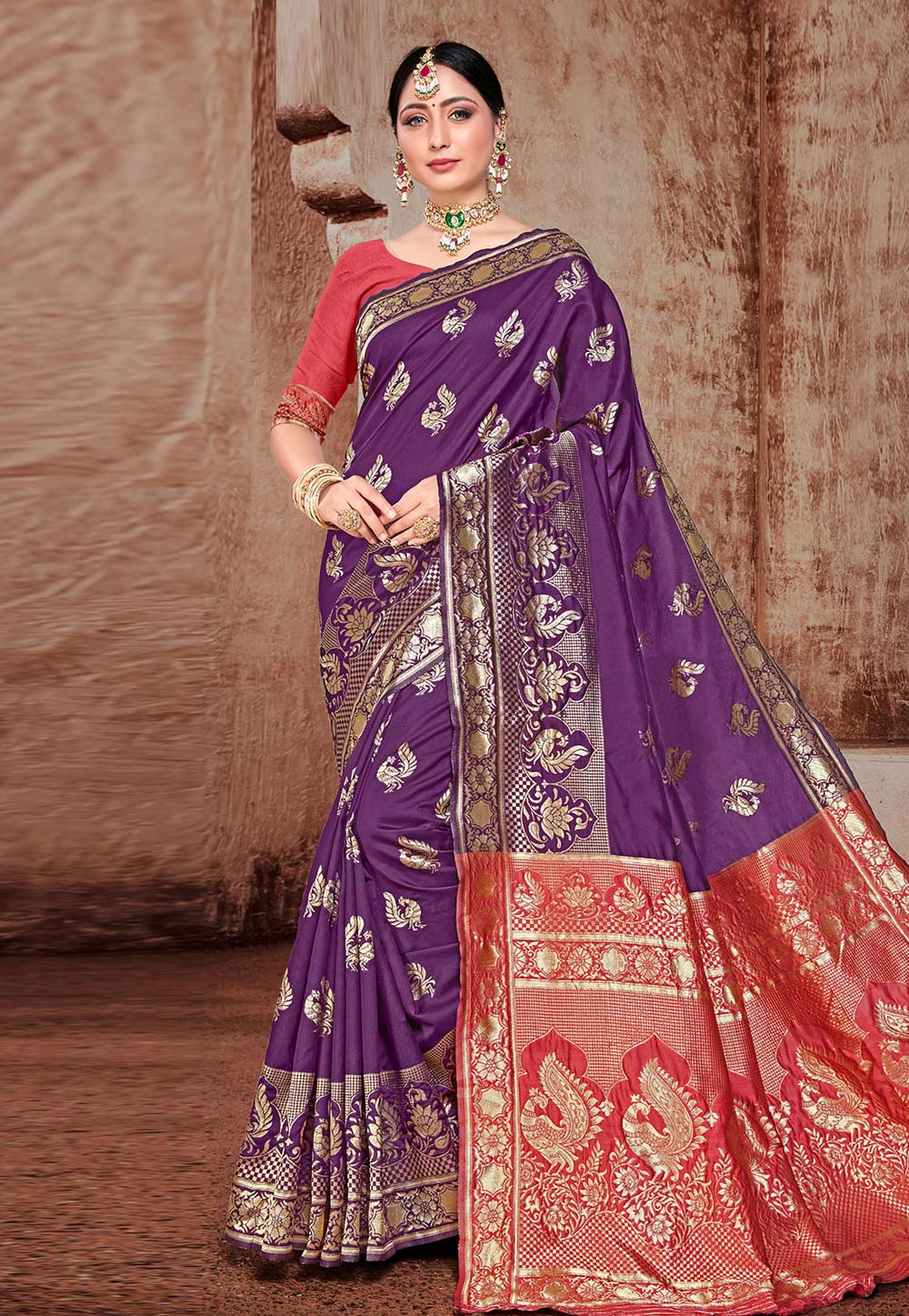 Purple Banarasi Silk Saree With Blouse 206891