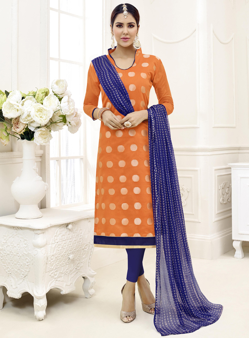 Orange Banarasi Churidar Salwar Suit 108281