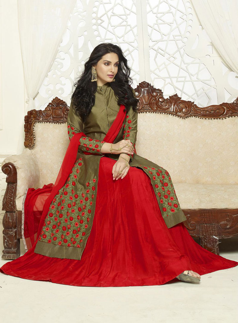 Buy Grey Banarasi Silk Dress With Dupatta And Belt – Shopzters