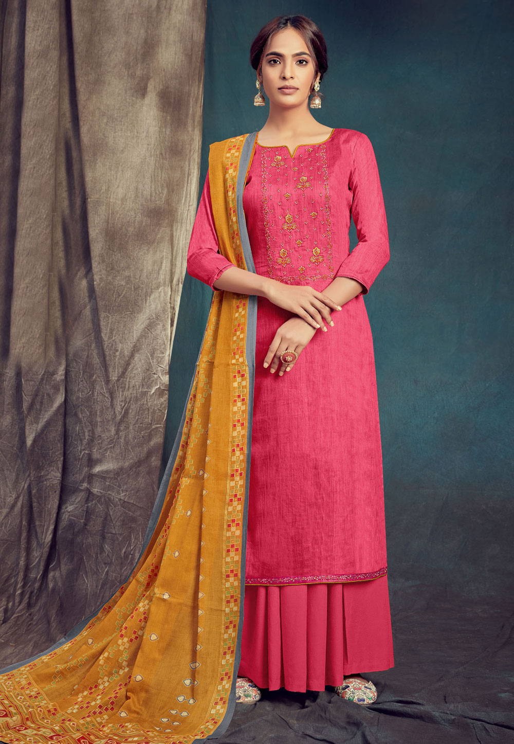Pink Cotton Palazzo Suit 207123