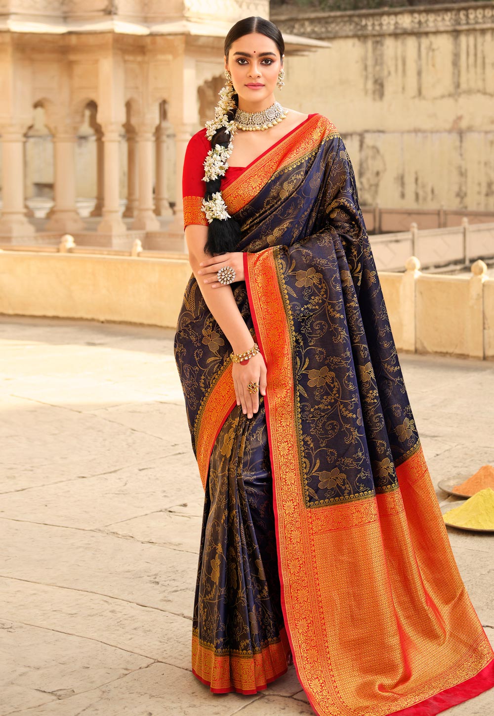 Orange silk saree with blouse 109 | Saree designs, Gown party wear, Party  wear sarees